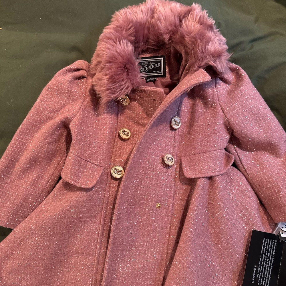 Rothschild Pink Girls' Coat with Faux Fur Collar